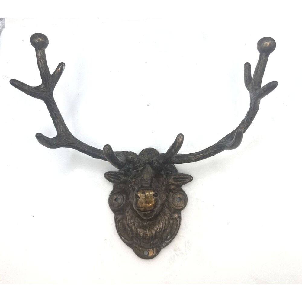 VTG Metal Brass Deer Head Trophy Wall Mount, 8 Point Antler Stag Rack